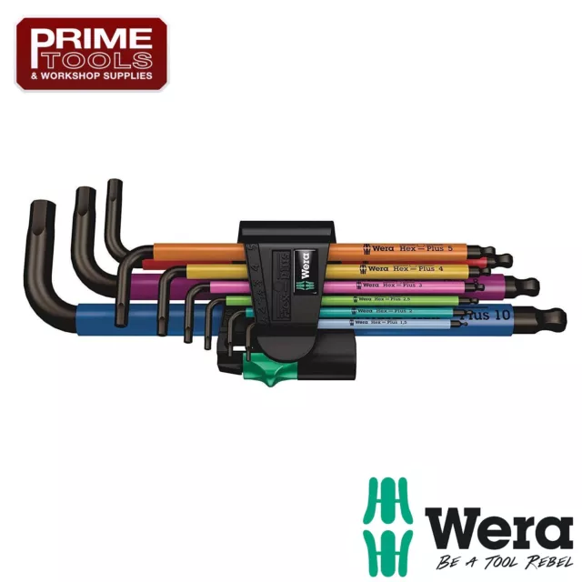 Wera 073593 HexPlus 9 Piece Multi Colour Ball End Hexagon Allen Key Set 1.5-10mm