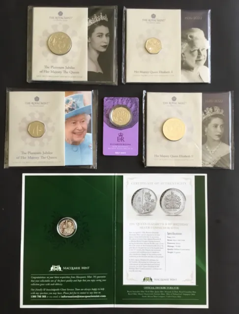 2022 x5 QEII BUNC COINS IN ROYAL MINT SEALED BAGS + 2016 SILVER PROOF QEII 90th