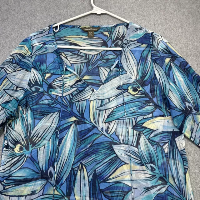 Tommy Bahama Top Womens Medium Blue Floral Silk Sheer Beach Cover Tied V Neck M 3