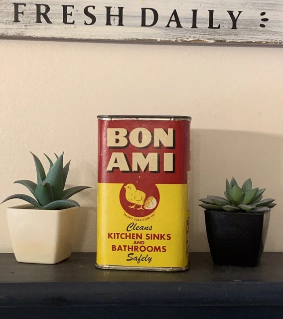 Vintage Bon Ami Household Cleaner Tin 1949 Carboard Paper Label Kitchen Decor