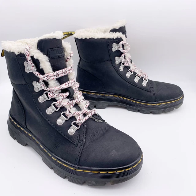 Dr Martens Combs Black Wyoming Womens Boots Fur Lined Lace Up Size 7