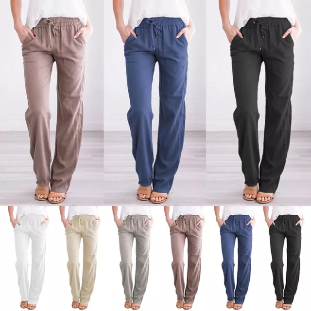 Pantalon En Lin Et Coton Uni Pour Femmes Pantalon Long Pour Dames Taille 》