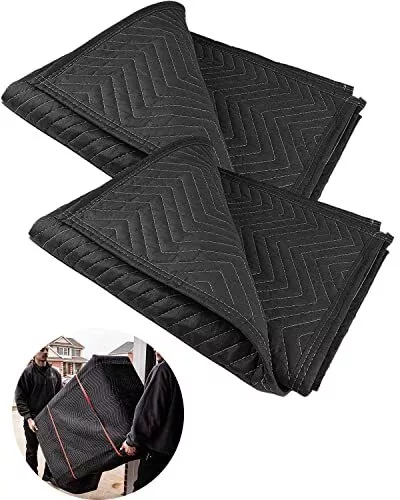 2Pcs Moving Blankets Heavy Duty, 40 x 72inches Packing Shipping Blankets Black