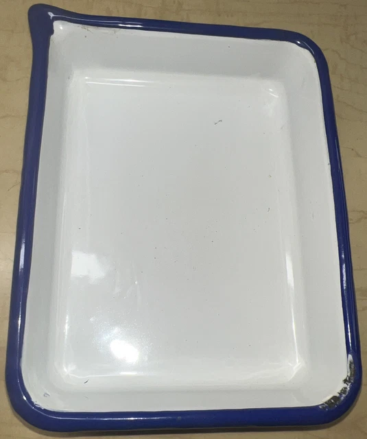 "Bandeja fotográfica vintage resistente al ácido CESCO, esmalte azul/blanco 8"" x 6"