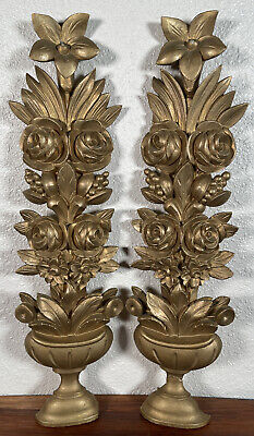 Pair Antique Carved Gilt Wood Fruit Wall Hangings Floral 19th Century French