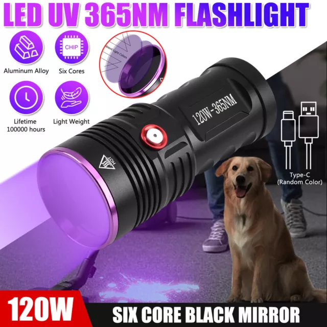 10-60W 365nm UV Light LED Flashlight Blacklight Inspect Detector Torch & Battery 2