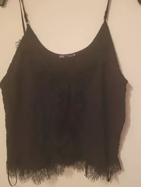 ZARA Women's Small US S Black Lace Corset Top with Side Zip Slimming Corset  