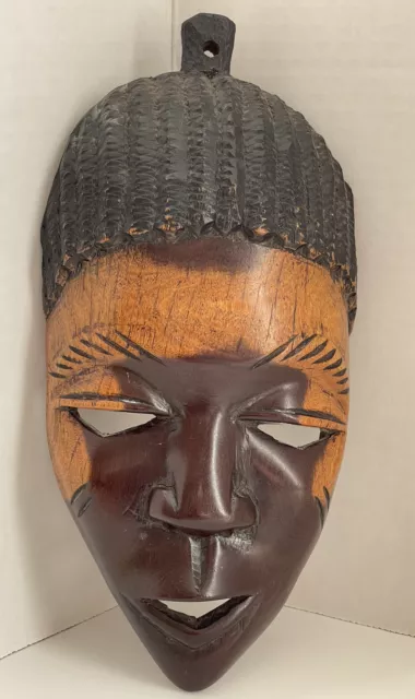 Wood Mask Hand Carved Vintage Face Tribal Wooden African Wall Art 10”