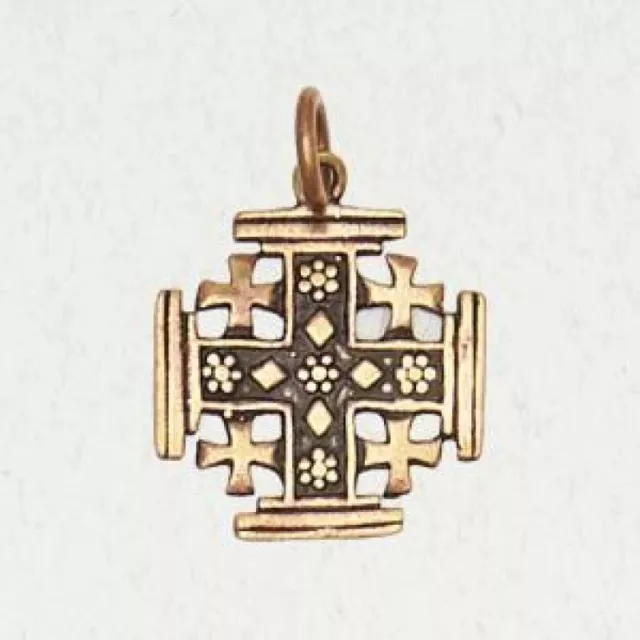 Tiny Cross of Jerusalem Bronze Medieval Christian Gold Pendant Jewelry