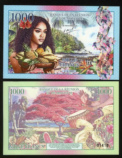 Reunion and Mayotte, 1000 Francs, 2021 Private Issue Fantasy Polymer