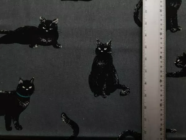 Fat Quarter Itami Schwarze Katzen Auf Dunkelgrau Baumwolle Leinen Stoff