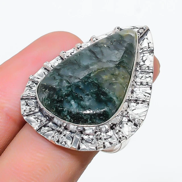 Green Apatite Gemstone Handmade 925 Sterling Silver Jewelry Ring Size 8 K145