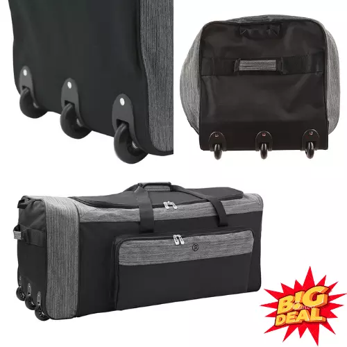 Wheeled Luggage Suitcase Travel Duffel Bag 36 In. Large Polyester Rolling Trunk