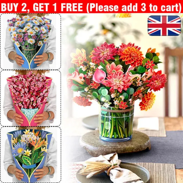 Mother's Day Gift Pop Up Flower Bouquet Greeting Card 3D Pop-Up Card New UK