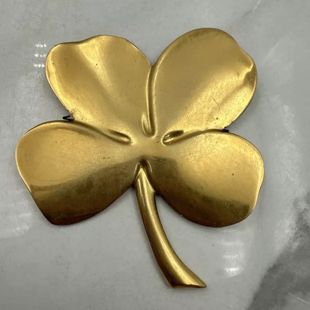 Vintage GERITY 24K Gold Plated Four Leaf Clover Shamrock Paperweight w/ Saying