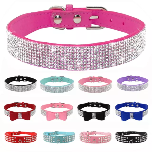 Rhinestone Diamante Dog Collar Soft Suede Bowknot for Puppy Cat Chihuahua Yorkie