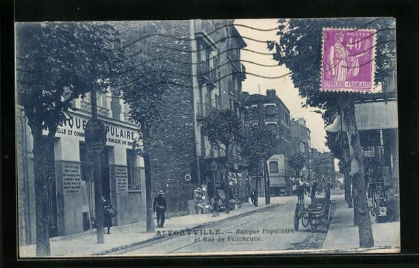CPA Alfortville, Banque Populaire et Rue de Villeneuve