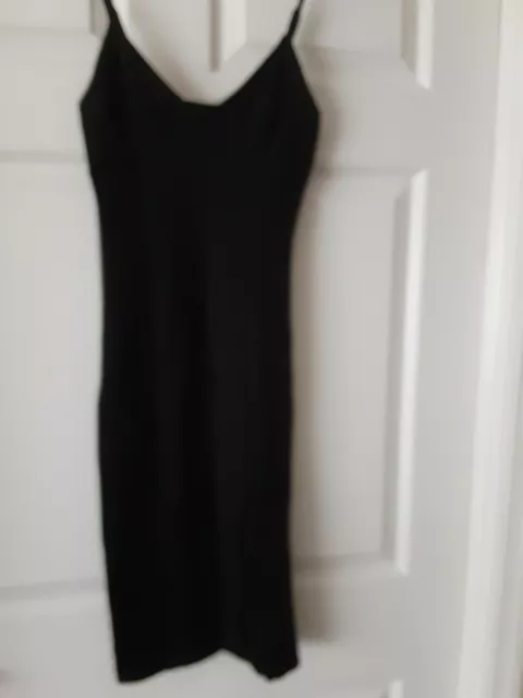 FOREVER 21 Sheath Dress Spaghetti Straps Black Front Slit.Size Small.