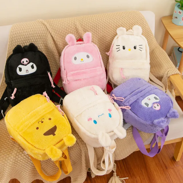 Sanrio Plush Backpack Women Girl Cute Kuromi Mymelody Cinnamoroll Schoolbag