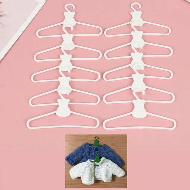 10 MINI HANGERS white coat Dress doll Plastic Clip hangers For Doll
