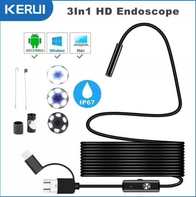 Caméra endoscope Android 3 en 1, 7mm, micro USB, type C, mini caméra endoscope