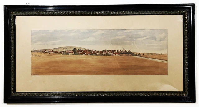 Fritz Julius Eschemann - Gevensleben Vista General Acuarela Dibujo 1920