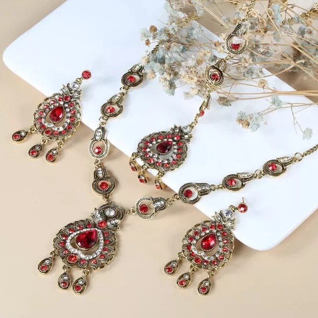 Necklace Teeka Earrings Dubai African Jewelry Red Crystal Indian Kundan Jewelry