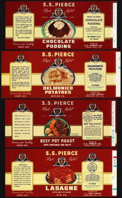 Vintage labels S S PIERCE Lot of 4 different Beef Pot Roast Lasagne unused nrmt+