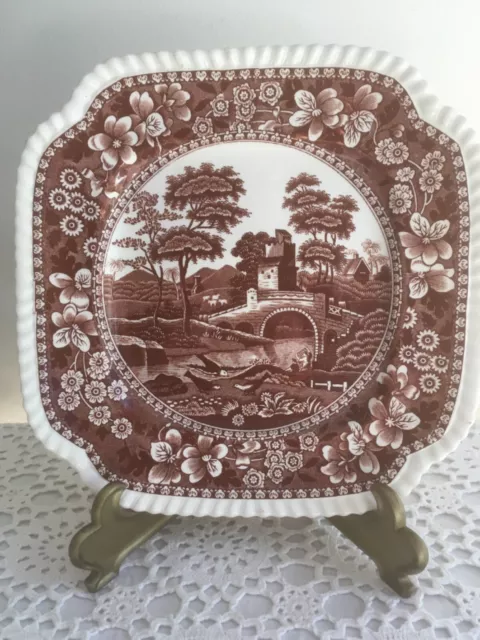 Antique Copeland Spode Tower in Brown/Pink 21cm Square Salad Plate