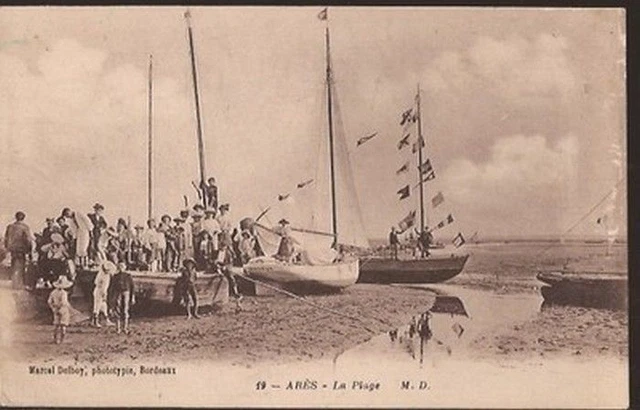 Cpa 33 Ares. La Plage. M.d. N° 19.Marcel Delboy.phototypie. Tres Animee.1910.Tbe