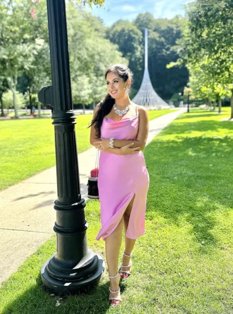 Women’s satin pink cowl neck maxi dress  NEW Cocktail side slit dress