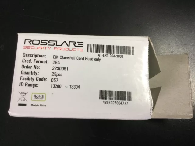 Rosslare AT-R14C 125KHZ Proximity Read Only Card Pack of 25 4777