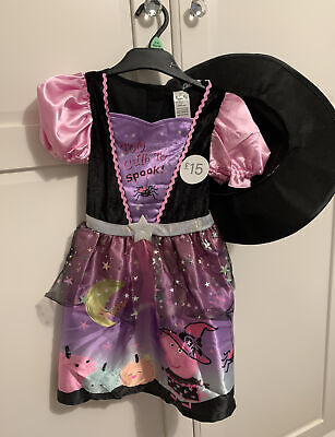 Costume Bambino Peppa Pig Halloween Strega Fantasia Abito Ragazze Cappello Rosa 3/4 Anni