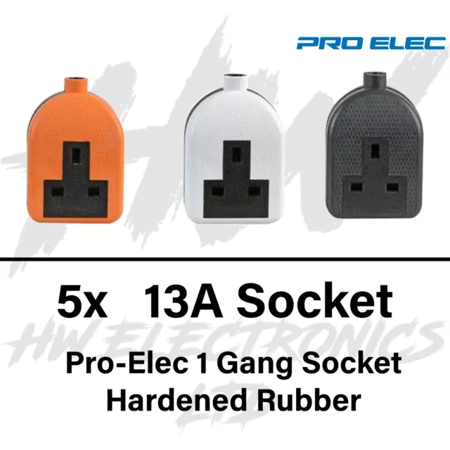 5x 13 Amp Pro Elec 1 Gang Rubber Socket 13A Heavy Duty Mains Electrical PRO-ELEC