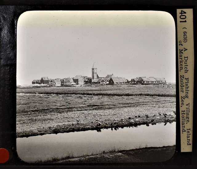 7-401 Magic Lantern Glass Slide Photo Dutch Fishing Village Marken Island Holand