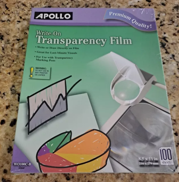 Apollo Write On Transparency Film Sheets 100- 8 1/2 x 11 in Sheets VWO100C-B NIB