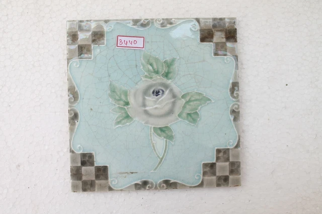 H&R Johnson Ltd Floral Art Embossed Architecture / Furniture Tile ENGLAND NH3440