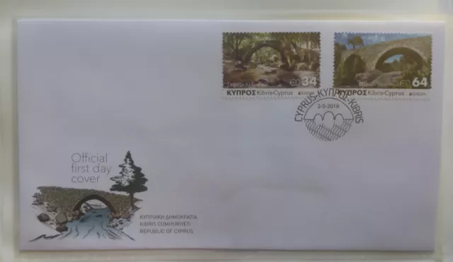 CYPRUS GREEK 2018 EUROPA Stamps - Bridges set 2 Stamps FDC