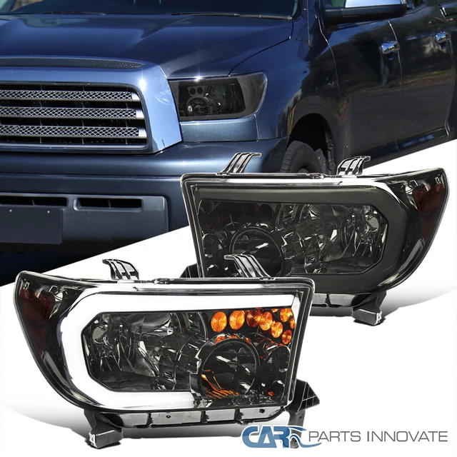 Fits 07-13 Toyota Tundra 08-17 Sequoia OE-Style Smoke Lens Headlights w/LED Tube
