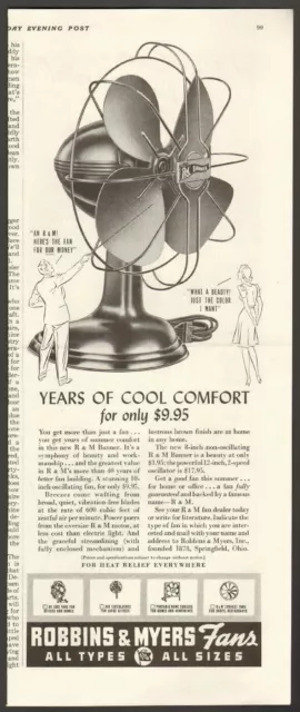 1941 Robbins & Meyers print ad 8-inch non-oscillating fan