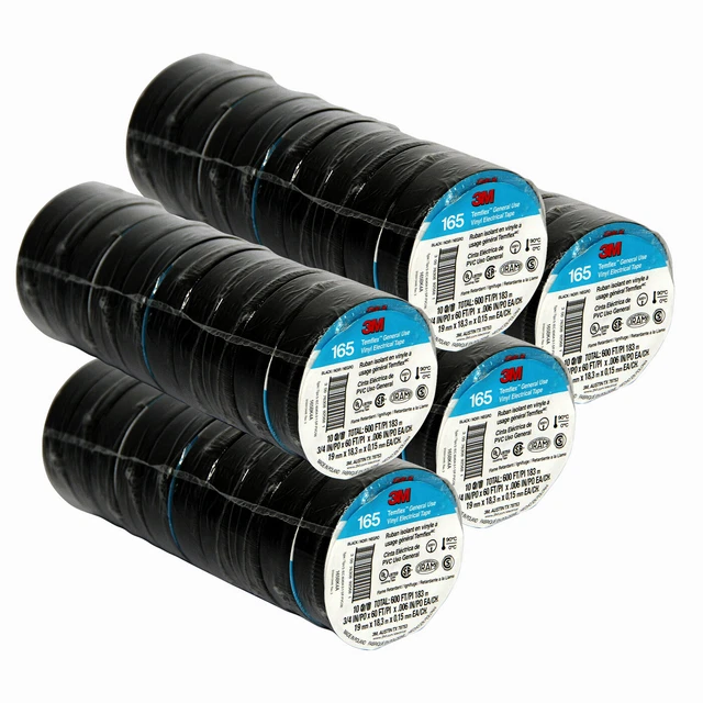 3M Temflex Vinyl Electrical Tape 165 Multi-purpose 3/4" X 60FT Black 50 Rolls