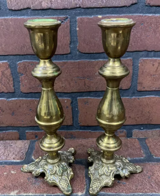 Made in Jerusalem Brass Candlestick Double Candle Holder Pair