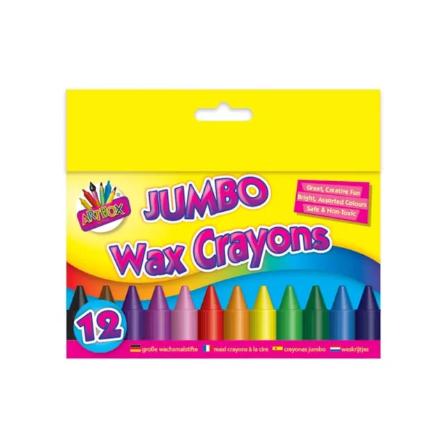 12 Jumbo Wax Crayons - Pack Children Kids Party Colouring Soft Bright Colours