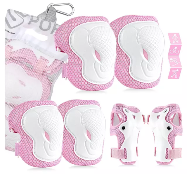 6 in 1 Ellenbogen-，Knie- und Handgelenkschoner Schutzausrüstungen Set Pink S/M