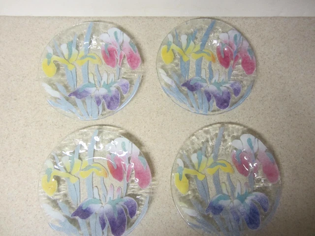 LOT OF 4 Vintage Sydenstricker Art Studio Fused Glass Flower Plate 7 "