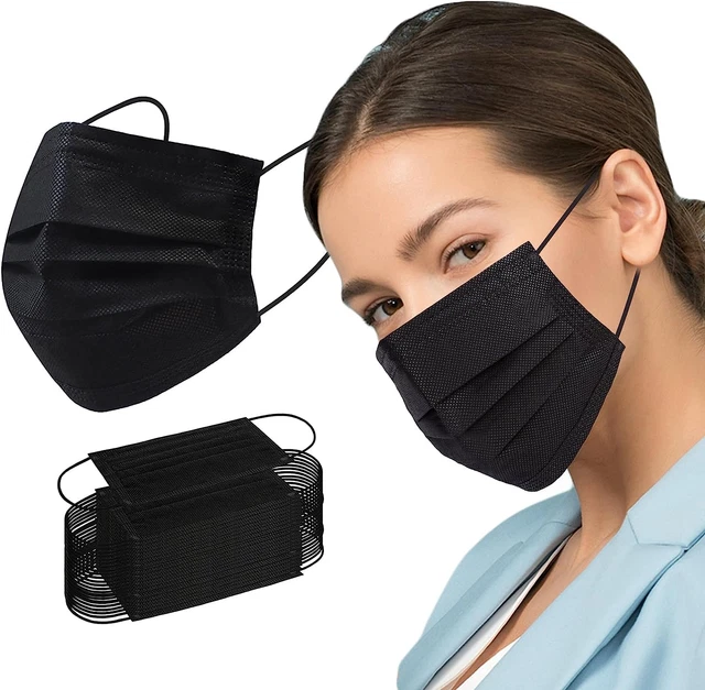 Disposable Face Mask, 100 PCS Black Masks, 3 Ply Protection Face Masks