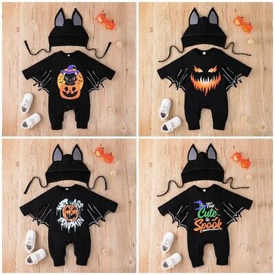 Baby My First Halloween Bat Costumes Cosplay Fancy Dress Jumpsuit Hat Outfit Set