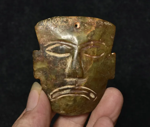 6.8CM Rare Old Chinese Hongshan Culture Jade Carving Helios Mask Pendants T96