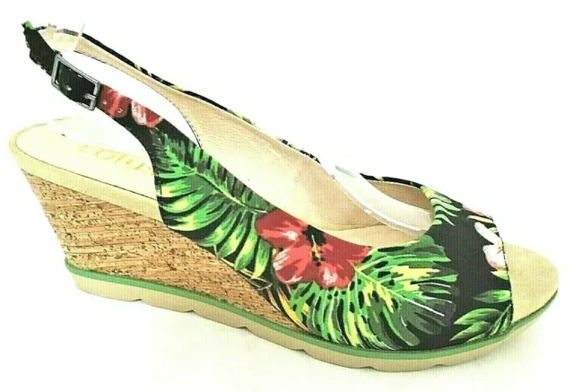 LOTUS LADIES MULTI Coloured Floral Textile Heels Wedge Sandals Uk