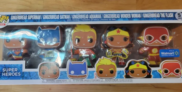 Funko POP! DC Super Heroes GINGERBREAD 5 PACK Superman Batman Aquaman WW Flash